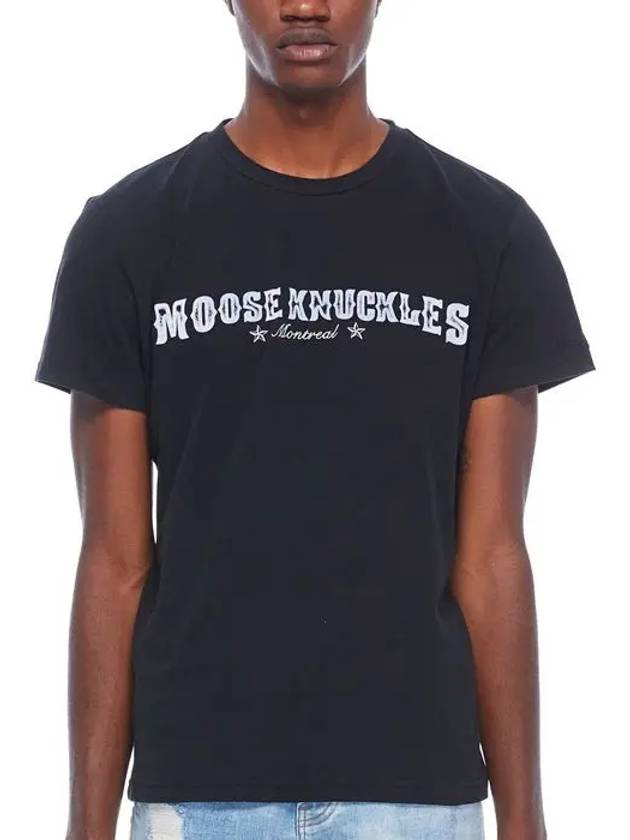 Men's Logo Lettering Short Sleeve T-Shirt Black - MOOSE KNUCKLES - BALAAN 2