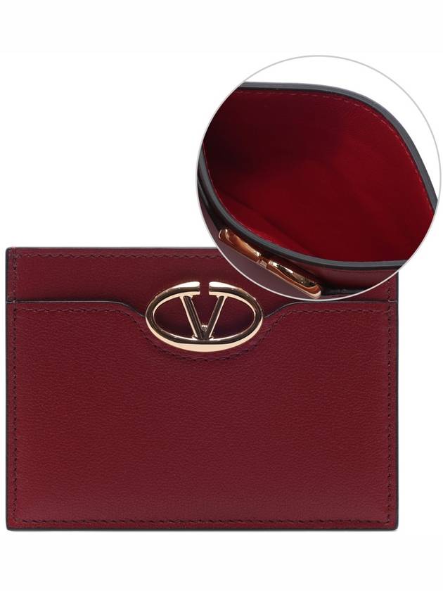 V Logo Signature Leather Card Wallet Red - VALENTINO - BALAAN 2