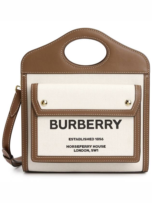 Mini Two-Tone Canvas And Leather Pocket Bag Natural Malt Brown - BURBERRY - BALAAN 2