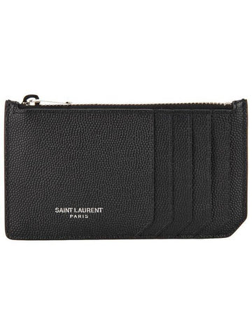 Caviar Logo Card Wallet Black - SAINT LAURENT - BALAAN 1