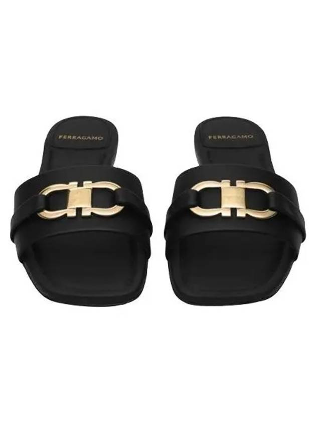 Gancini Ornament Flat Slide Black - SALVATORE FERRAGAMO - BALAAN 2