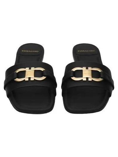 Gancini Ornament Flat Slide Black - SALVATORE FERRAGAMO - BALAAN 2