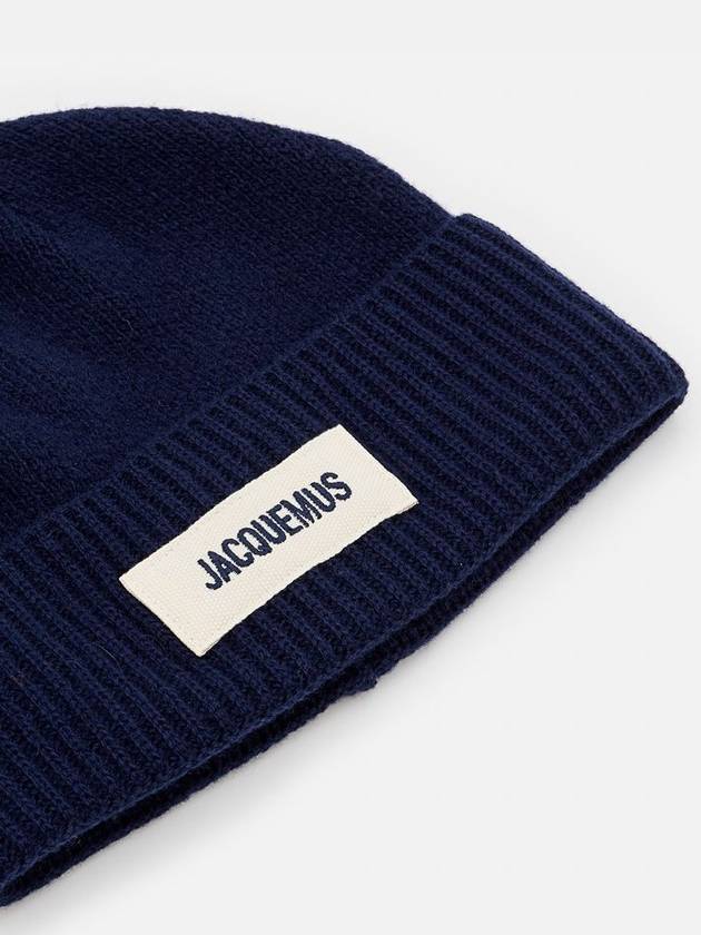 Le Bonnet Grosgrain Logo Patch Beanie Navy - JACQUEMUS - BALAAN 3