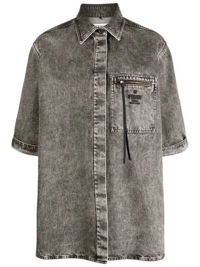 Pocket Signature Denim Short Sleeve Shirt Grey - FENDI - BALAAN 2