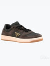 Enamel Triangle Suede Low Top Sneakers Grey - PRADA - BALAAN 2