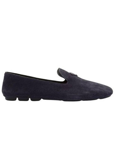 Triangle Logo Suede Driving Shoes Navy - PRADA - BALAAN 1