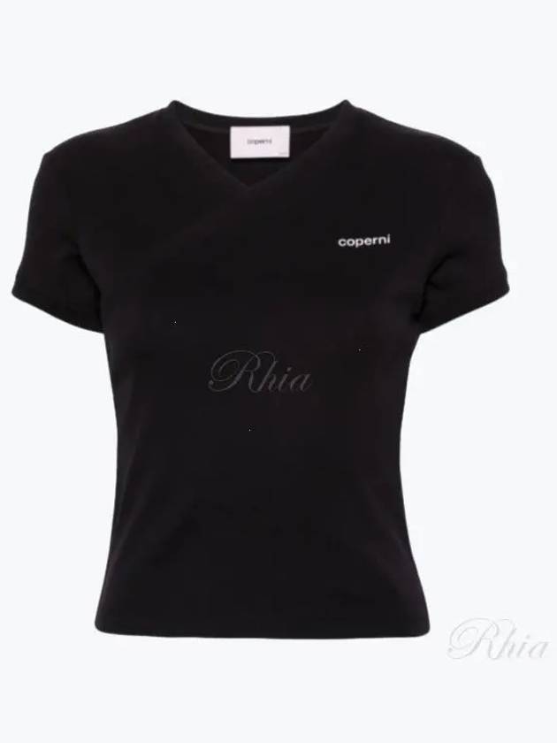 Logo detail V neck crop t shirt COPJS71510 black - COPERNI - BALAAN 1