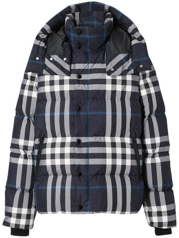 Larrick Check Hooded Padding Navy - BURBERRY - BALAAN 1