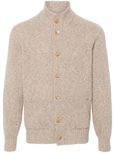 Melange Effect Wool Cardigan Taupe - BRUNELLO CUCINELLI - BALAAN 1