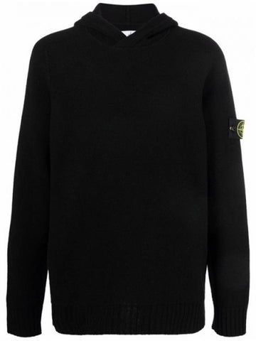 Wappen Patch Hooded Knit Top Black - STONE ISLAND - BALAAN 1