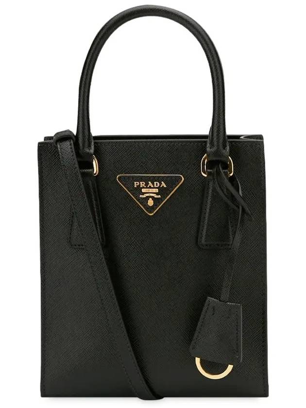 Triangular Logo Saffiano Leather Tote Bag Black - PRADA - BALAAN 2