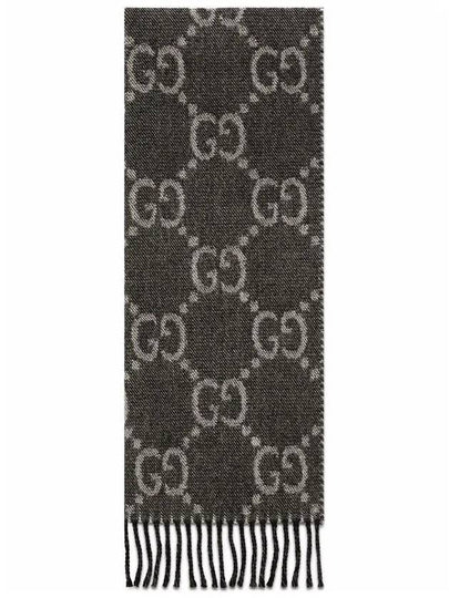 GG Jacquard Two-Tone Tassel Wool Muffler Grey Black - GUCCI - BALAAN 2