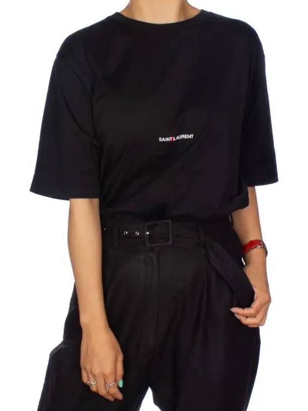 Rive Gauche Short Sleeve T-Shirt Black - SAINT LAURENT - BALAAN.
