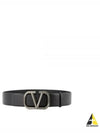 V Logo Signature Leather Belt Black - VALENTINO - BALAAN 2