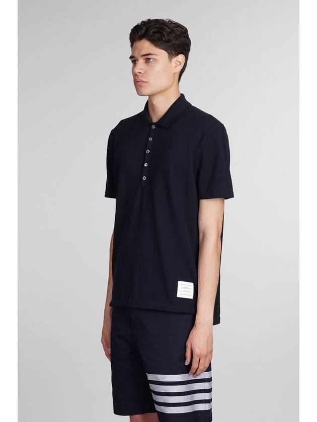 Men's Cotton Pique Center Bag Striped Short Sleeve Polo Shirt  Navy - THOM BROWNE - BALAAN 5