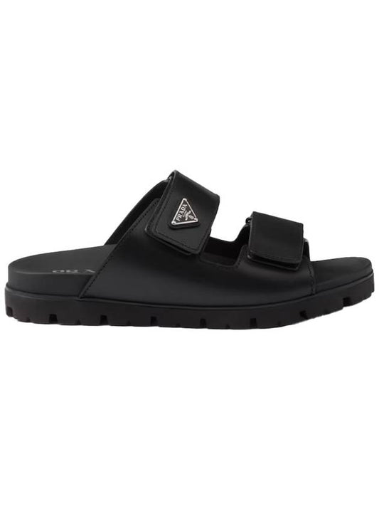 Strap Leather Sandals Black - PRADA - BALAAN