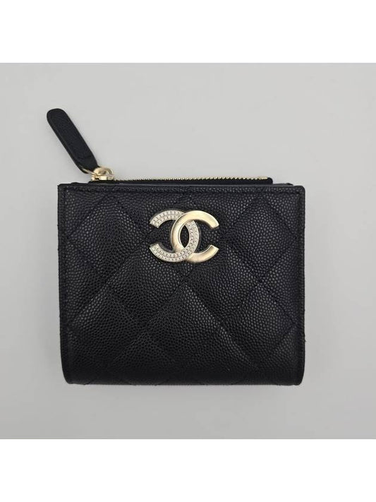 24 season black caviar zipper half wallet crystal AP4181 - CHANEL - BALAAN 2