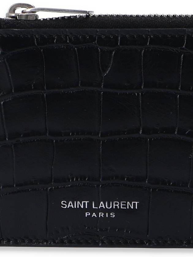 Crocodile Fragment Zipper Card Wallet Black - SAINT LAURENT - BALAAN 5