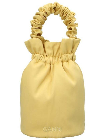 Women s Small Logo Ruffle Drawstring Bucket Bag Pale Banana - GANNI - BALAAN 1