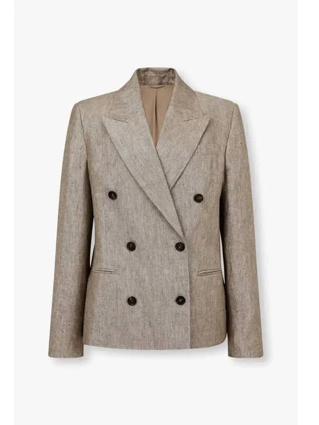 Women s Metallic Linen Double Breasted Jacket Dark Beige - BRUNELLO CUCINELLI - BALAAN 1