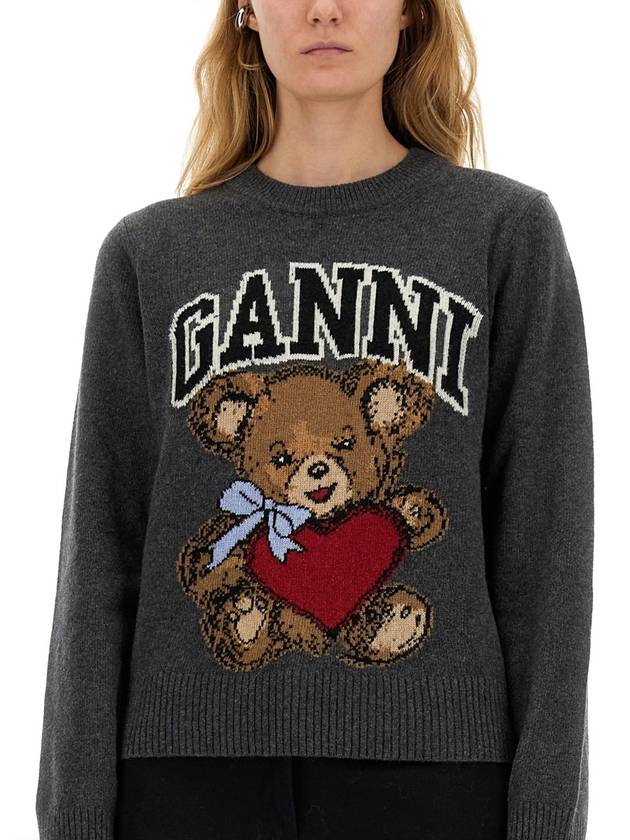 Graphic Bear Knit Top Grey - GANNI - BALAAN 5