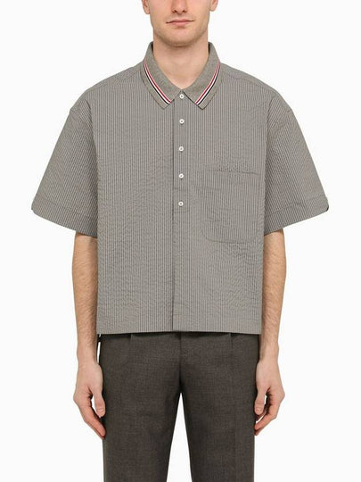 Striped Short Sleeve Shirt Grey - THOM BROWNE - BALAAN 2