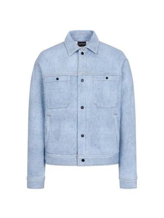 Men s Snap Button Closure Denim Jacket Blue - EMPORIO ARMANI - BALAAN 1