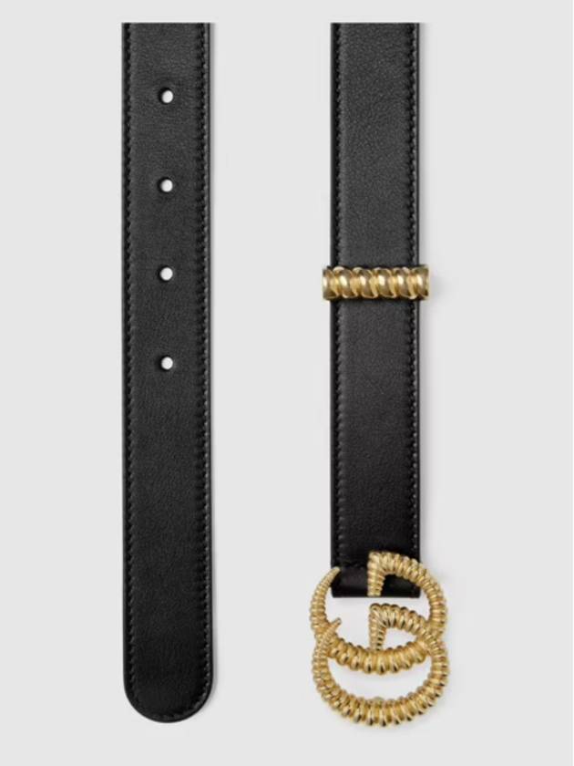 Women's GG Marmont Torchon Double G Buckle Leather Belt Black - GUCCI - BALAAN 4