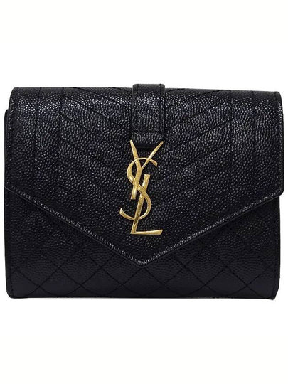 Monogram Envelope Compact Tri-Fold Matelasse Halfwallet Black - SAINT LAURENT - BALAAN 2