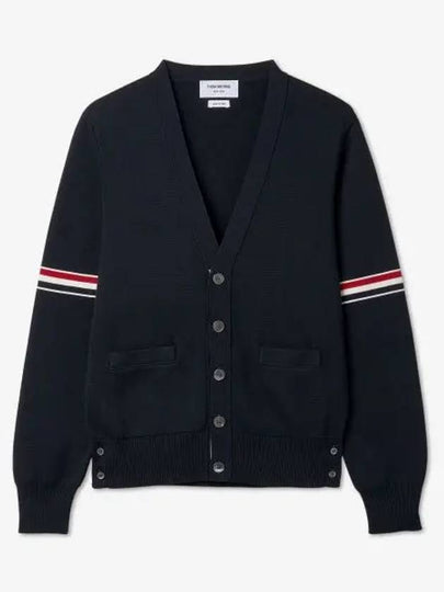 Milano Stitch Sprite Armband Cotton V-neck Cardigan Navy - THOM BROWNE - BALAAN 2