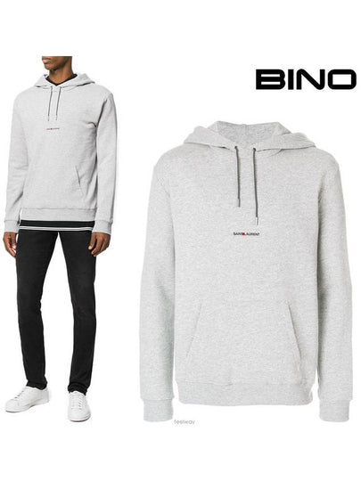 Men's Logo Print Fleece Hoodie Grey - SAINT LAURENT - BALAAN 2