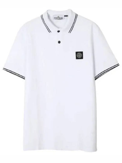 Stretch Cotton Pique Short Sleeve Polo Shirt White - STONE ISLAND - BALAAN 2