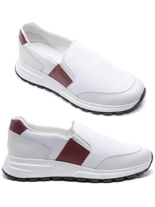 nylon calfskin slip-on sneakers white - PRADA - BALAAN.
