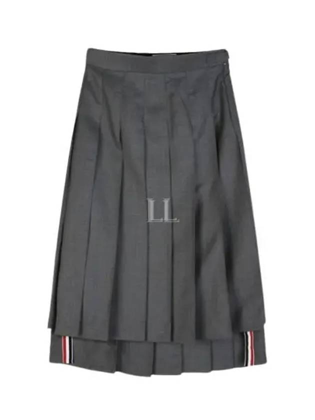 Super 120S Twill Below Knee Pleated Skirt Medium Grey - THOM BROWNE - BALAAN 2