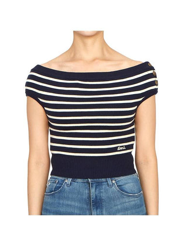 Sailor Stripe Off-Shoulder Knit Top Blue - AMI - BALAAN 1