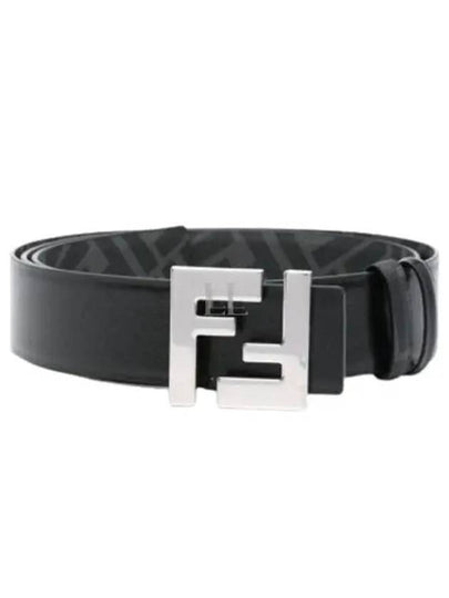 FF Square Buckle Reversible Leather Canvas Belt Black - FENDI - BALAAN 2