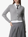 4 Bar Cable Wool Crop Cardigan Grey - THOM BROWNE - BALAAN 2