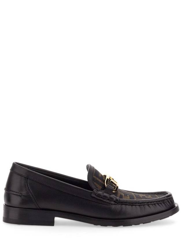 FF O Rock Fabric Leather Loafers Black Brown - FENDI - BALAAN 2