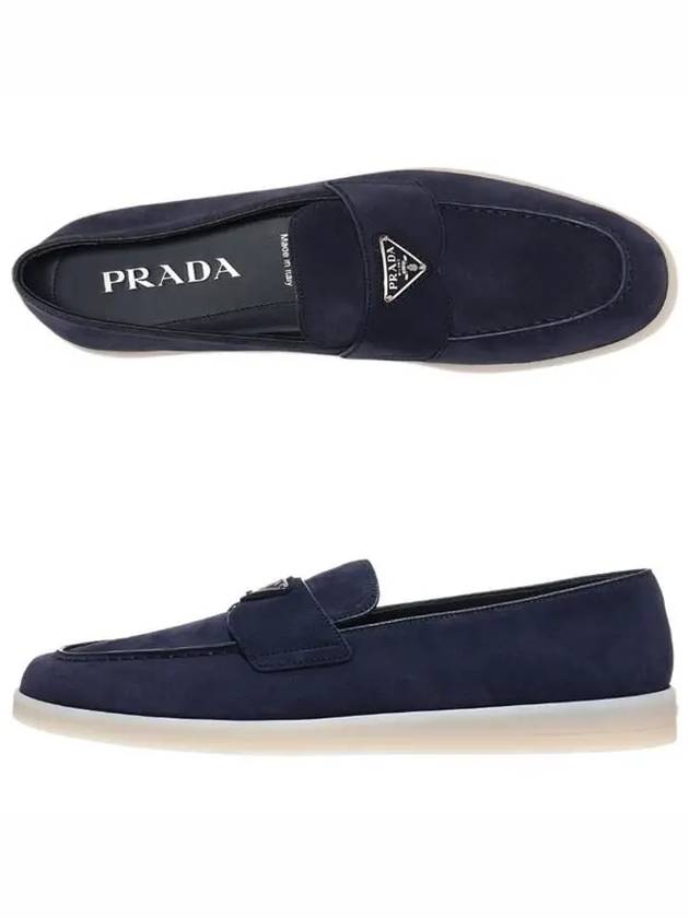 Triangle Logo Suede Loafers Navy - PRADA - BALAAN 3