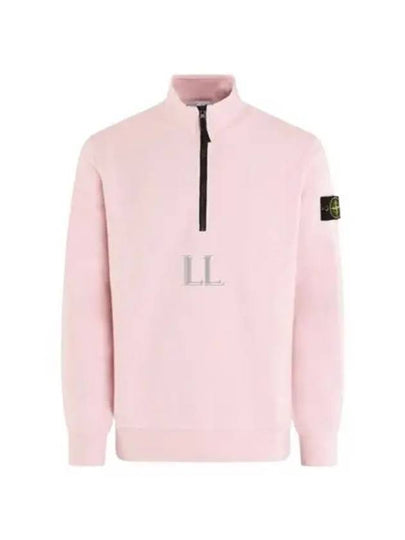 Logo Badge Half Zipper Cotton Fleece Knit Top Pink - STONE ISLAND - BALAAN 2