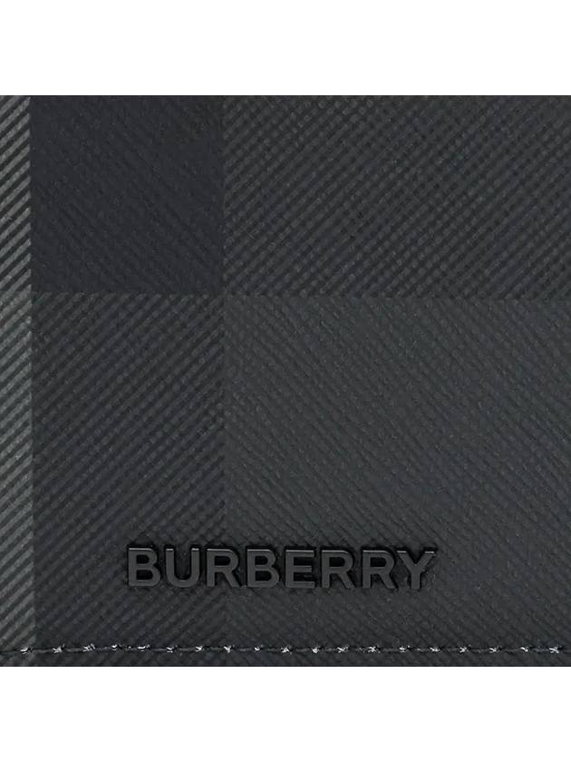 Logo Checked Leather Long Wallet Charcoal - BURBERRY - BALAAN 3