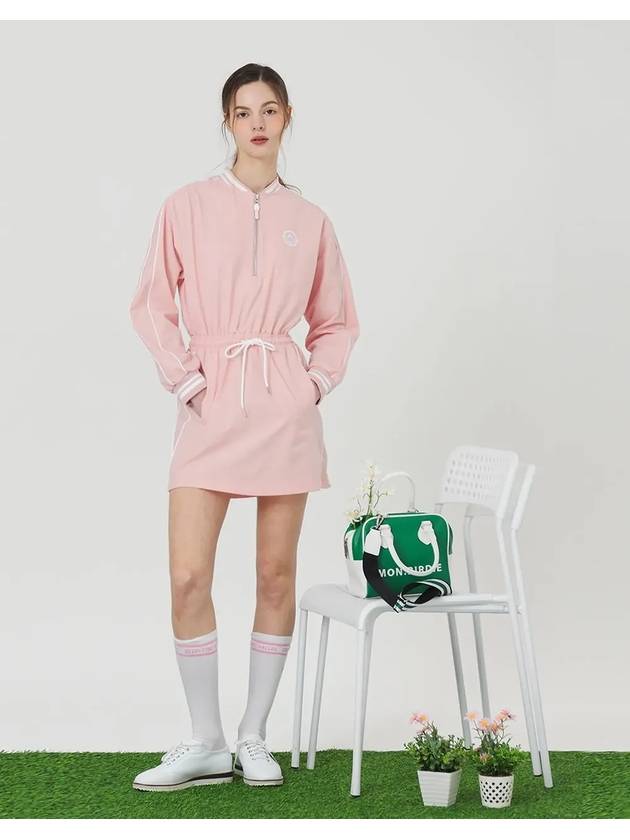 Windbreaker nylon half zip-up long sleeve dress PINK - MONBIRDIE GOLF - BALAAN 5