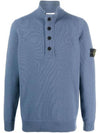 High Neck Half Button Lambswool Knit Top Avio Blue - STONE ISLAND - BALAAN 1