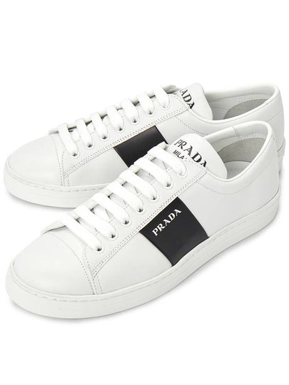 Logo Brushed Leather Low-Top Sneakers White - PRADA - BALAAN 2