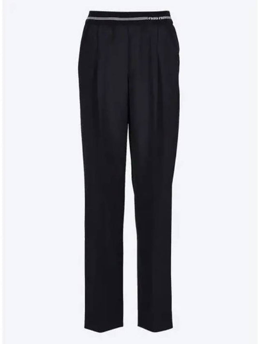 Logo Waistband Virgin Wool Straight Pants Black - MIU MIU - BALAAN 2