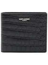 Crocodile Embossed Leather Half Wallet Black - SAINT LAURENT - BALAAN 3