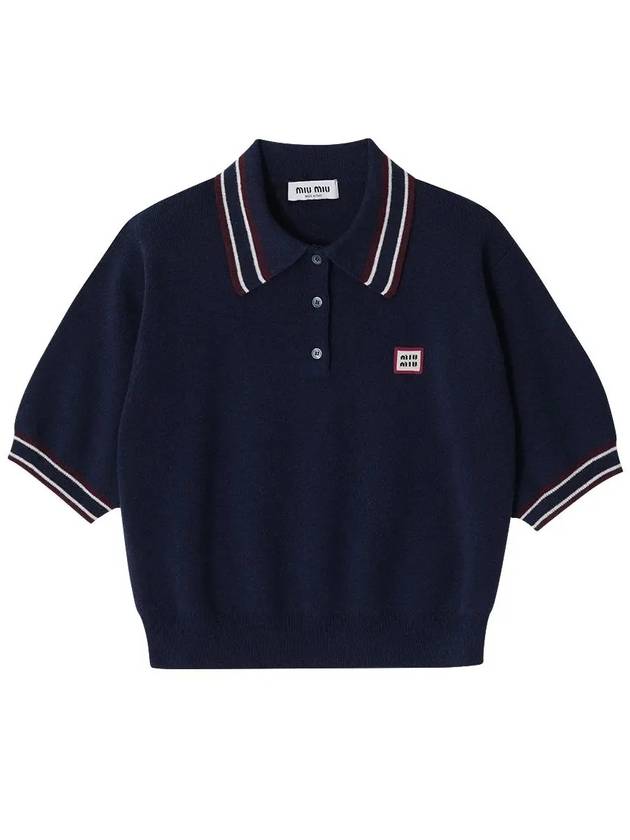 Wool Cashmere Polo Knit Top Navy - MIU MIU - BALAAN 3