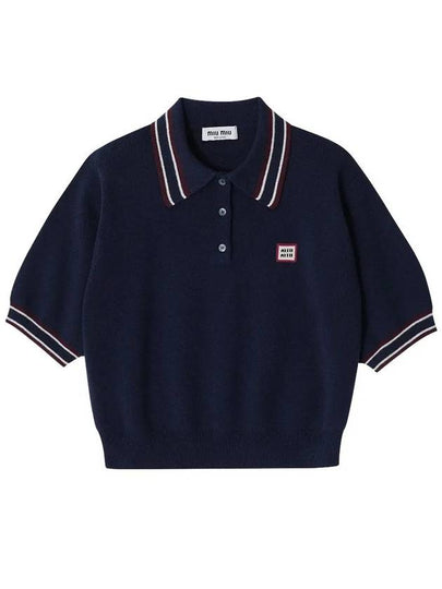 Wool Cashmere Polo Knit Top Navy - MIU MIU - BALAAN 2