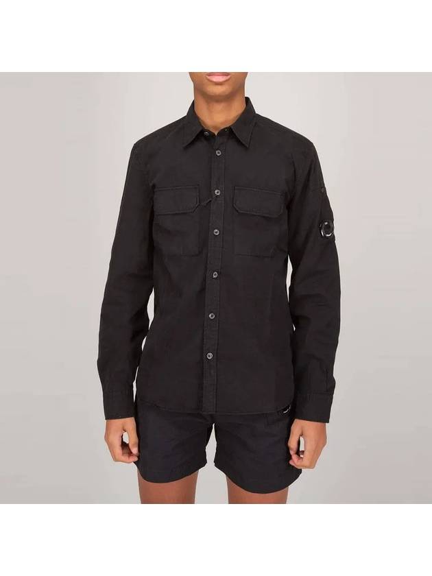 Men's Gabardine Lens Wappen Long Sleeve Shirt Black - CP COMPANY - BALAAN 4