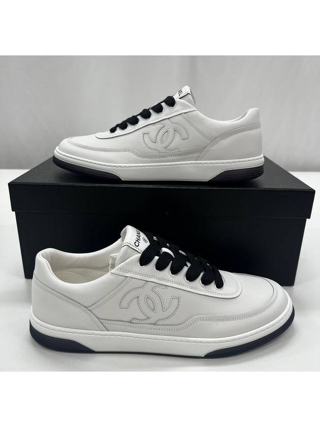 CC Logo Calfskin Low Top Sneakers White - CHANEL - BALAAN 5